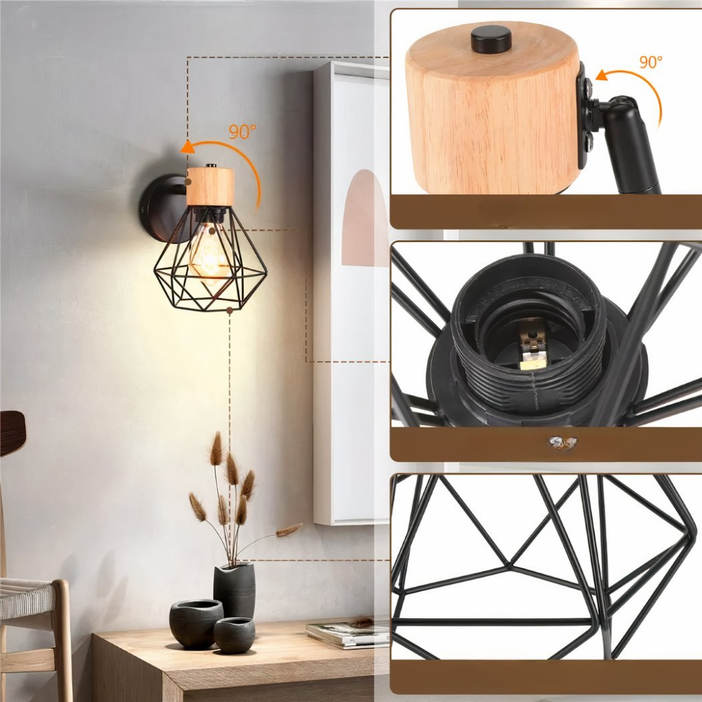 Kleine Wandleuchte aus Holz und Metall