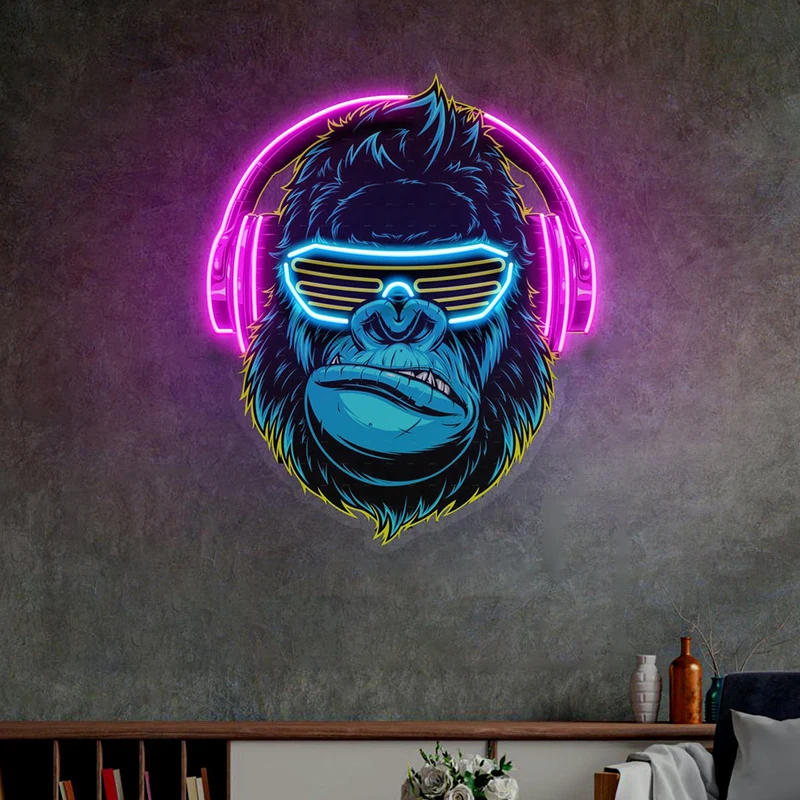 Neon-Wandleuchte in Form eines Gorillas