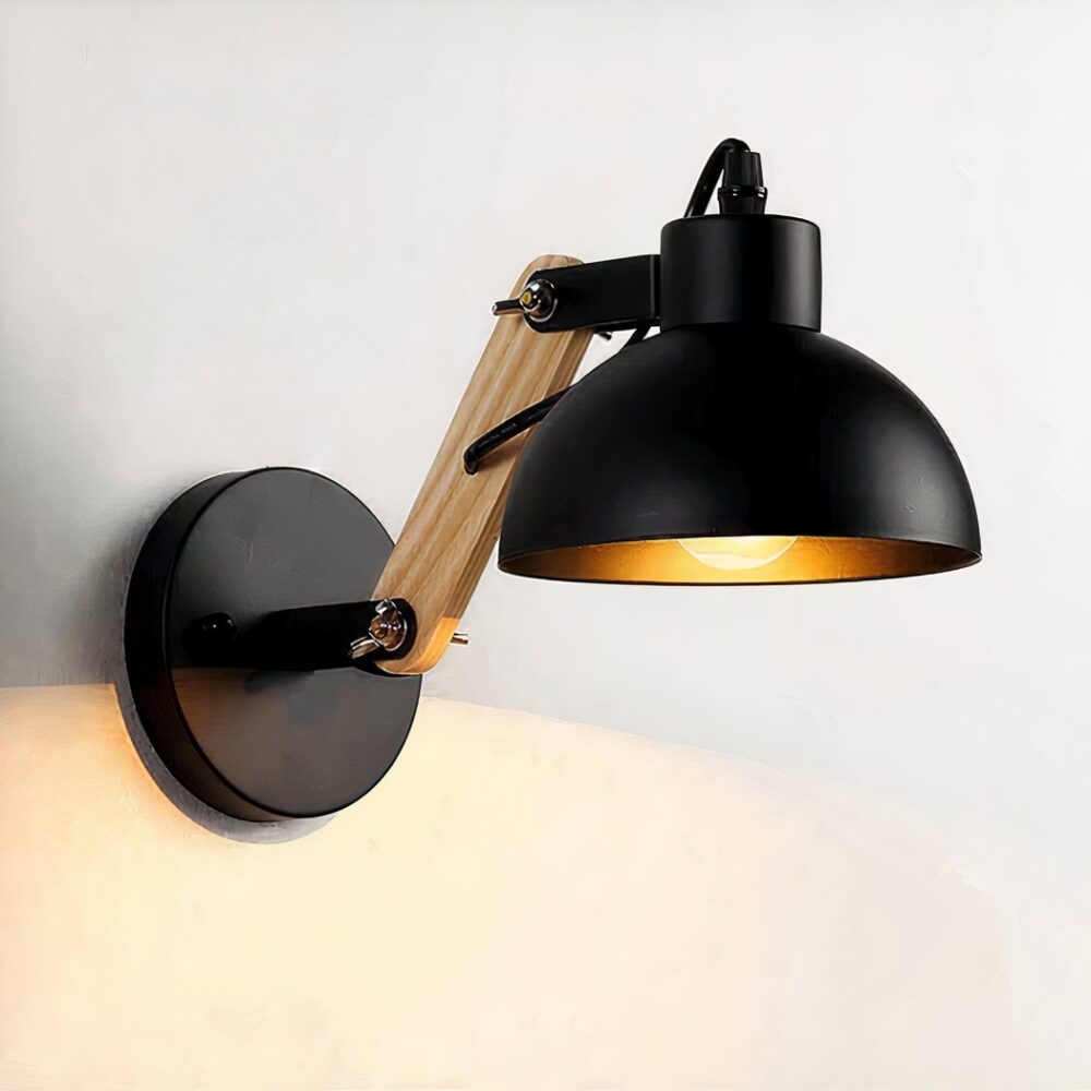 Wandleuchte aus Holz und Metall Gelenkarm schwarz nordischer Stil
